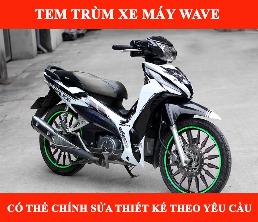 Tem trùm xe máy wave đen trắng - Độ tem xe máy wave thiết kế theo yêu cầu - Chế tem trùm xe máy wave rẻ đẹp
