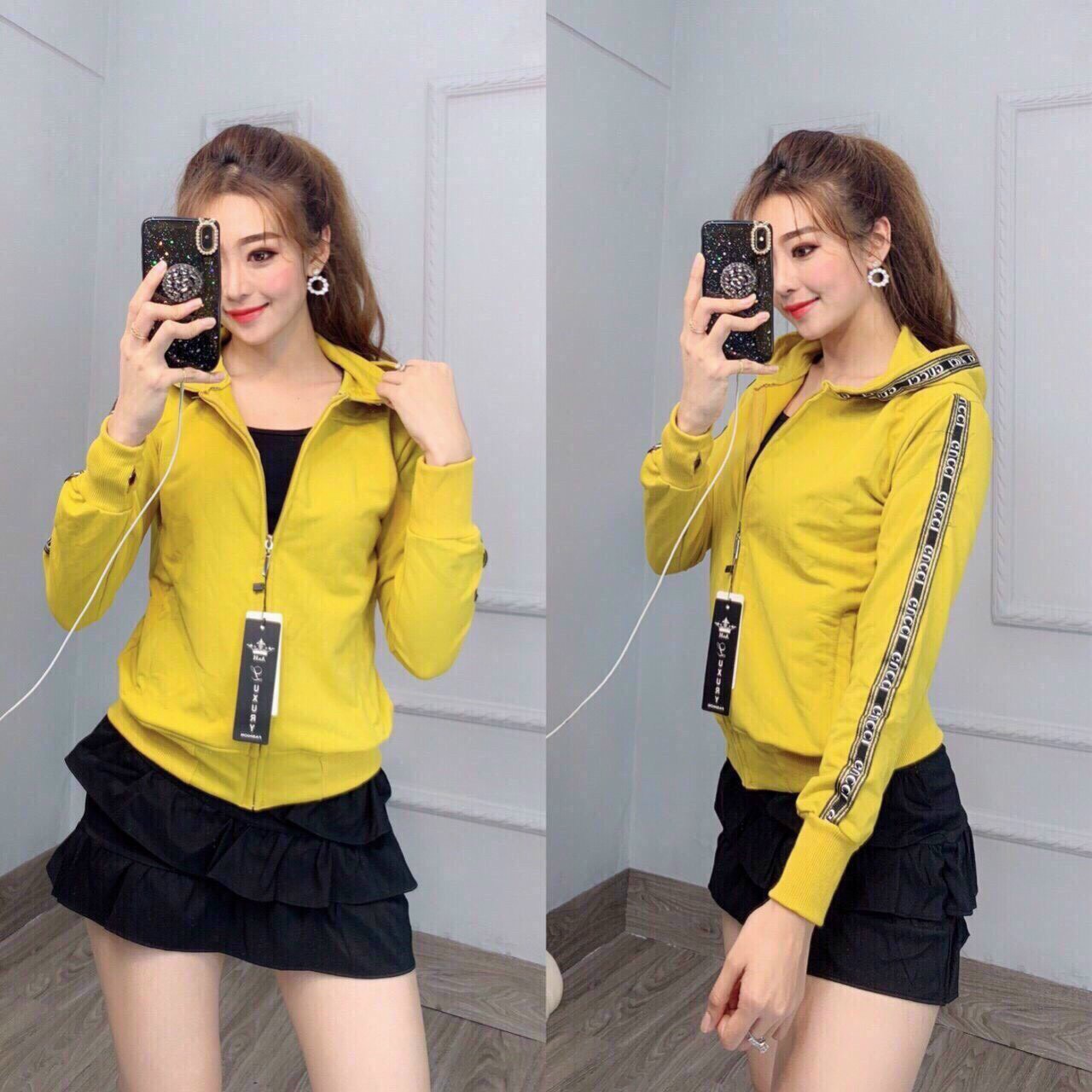 Áo khoác thời trang nữ có nón mặc ngoài nhẹ chất da cá viền tay mặc mát không quá dày thích hợp mặc chống nắng có 6 màu