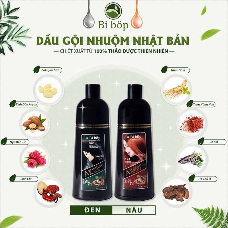 Dầu Gội Phủ Tóc Bạc Đen - Nâu BI.BOP 500ML hàng chuẩn