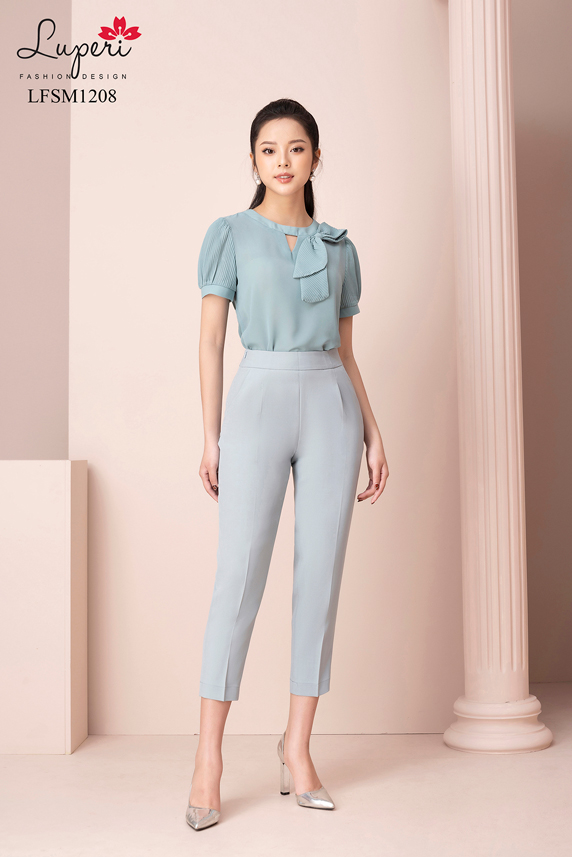 Áo sơ mi nữ luperi lfsm1208 dáng suông cổ khoét co nơ kiểu, áo sơ mi kiểu nữ, áo sơ mi nữ đẹp, áo sơ mi tay dài nữ, áo sơ mi nữ đẹp lfsm1208