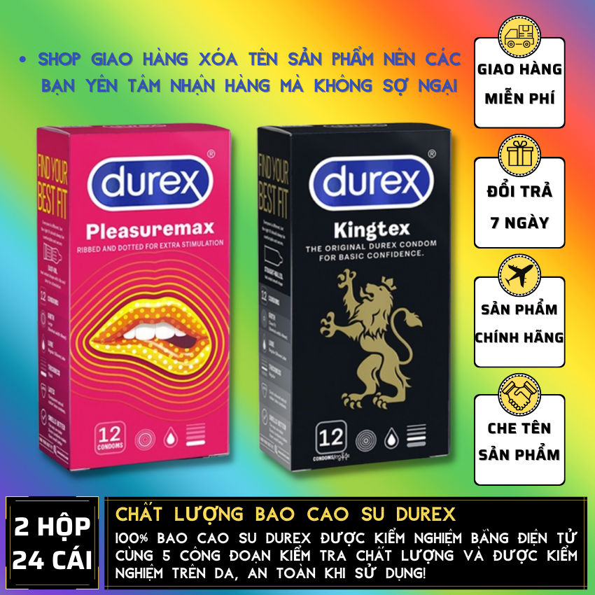 [02 Hộp] Bao Cao Su Durex Pleasuremax gân gai + Durex Kingtex size cỡ nhỏ  Che tên sản phẩm