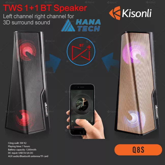 LOA BLUETOOTH Q8S KISONLI , CÓ LED