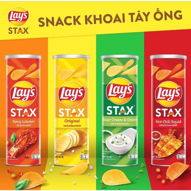 Snack Khoai Tây Lay's STAX lon 105g nhiều vị
