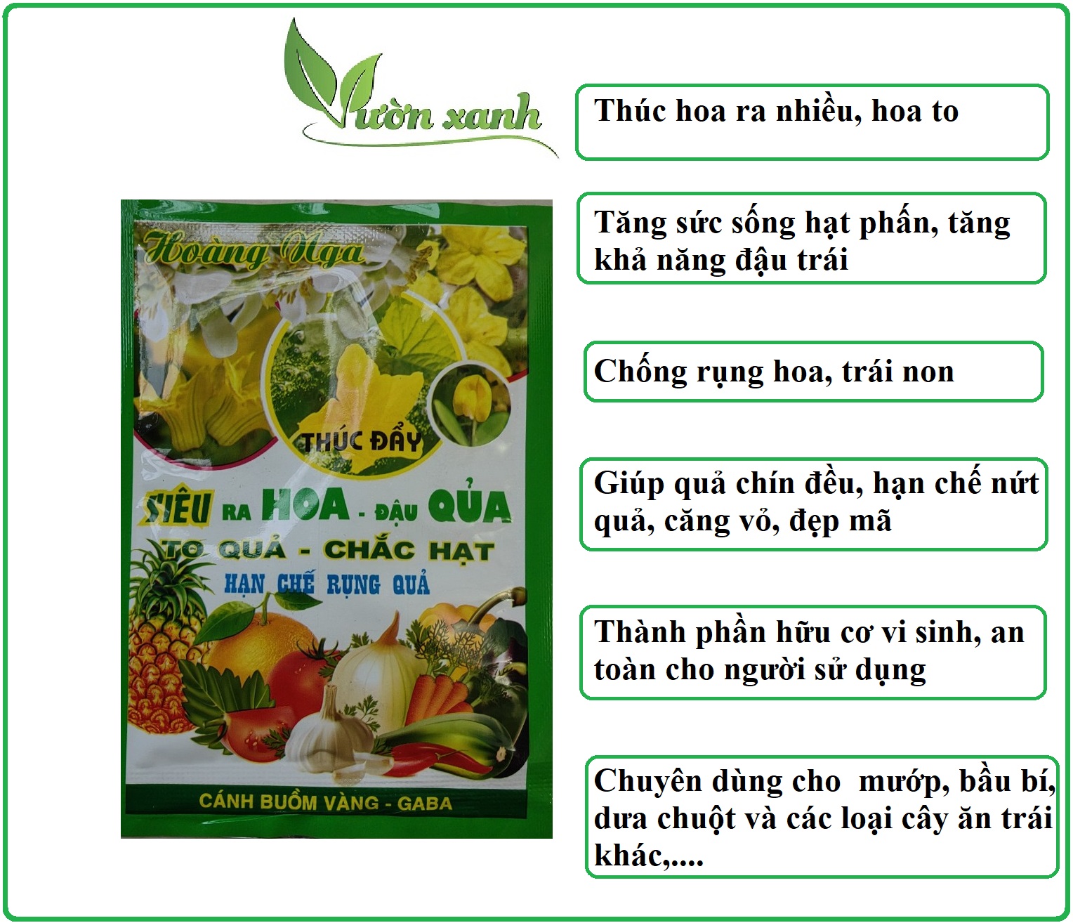 Phân bón hữu cơ kích hoa đậu quả chuyên dùng cho bầu bí, dưa leo, mướp, đậu,.... gói 20gr