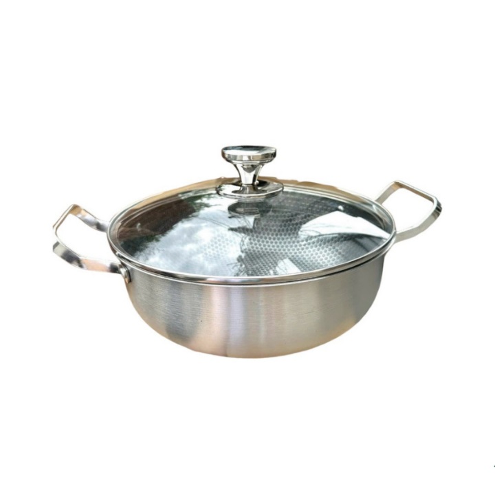 Chảo tổ ong đáy bằng 2 quai mẫu mới size 28cm, dùng cho mọi loại bếp.