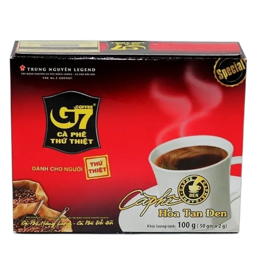 Cà Phê G7 Hòa Tan Đen( Không Đường Không Sữa) Trung Nguyên - Hộp 50 gói x 2gam