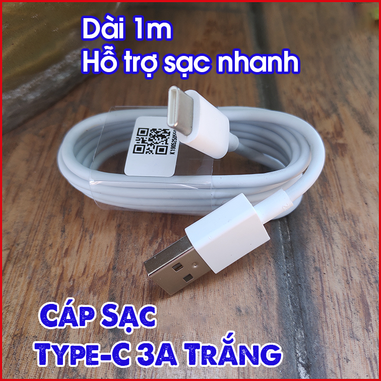 [Giao Hỏa Tốc] Cáp sạc Type C 3A  Dài 1 Mét hoặc Cáp Micro USB 3A Dài 1 Mét/ 2 Mét (Trắng)