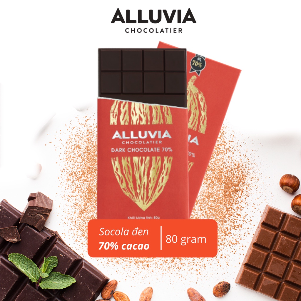 Socola đen nguyên chất 70% cacao đắng vừa ít ngọt Alluvia Chocolate