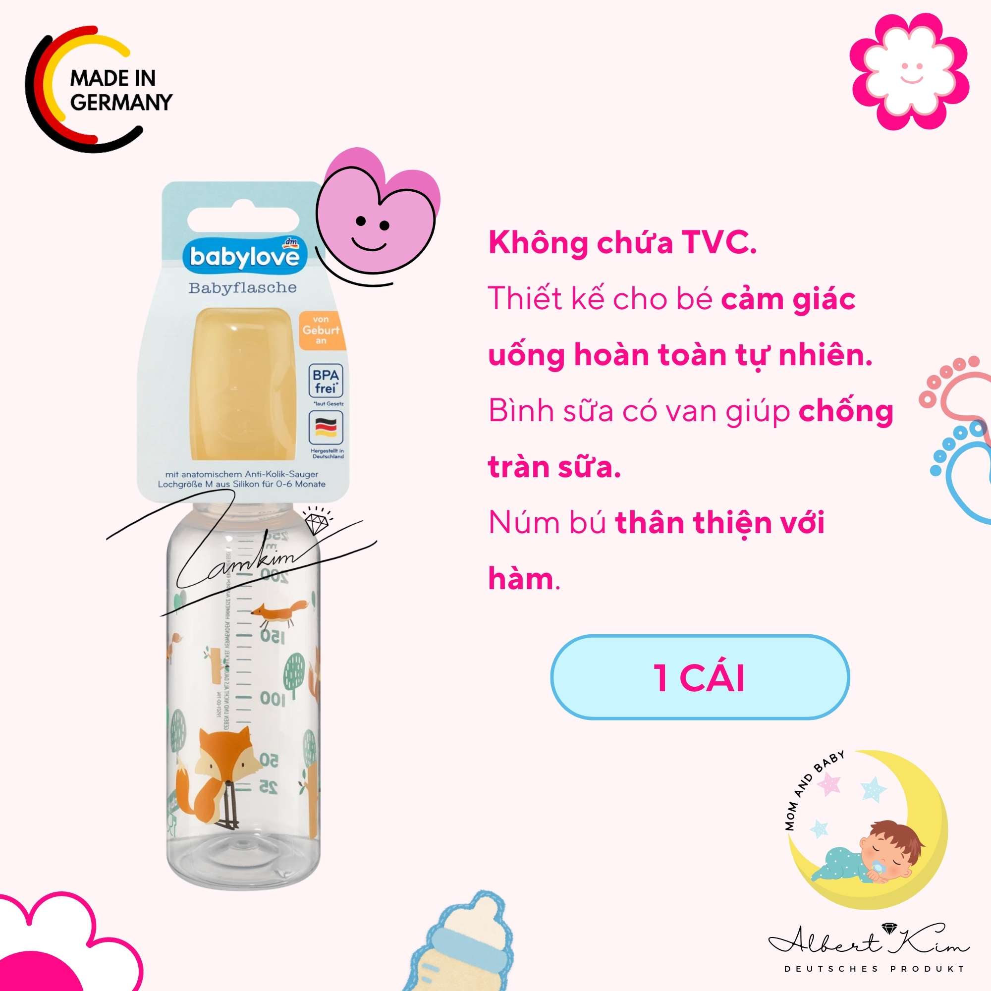 [ Hàng Đức ] Bình Sữa Cổ Hẹp PP Kháng Khuẩn BABYLOVE - 250ML