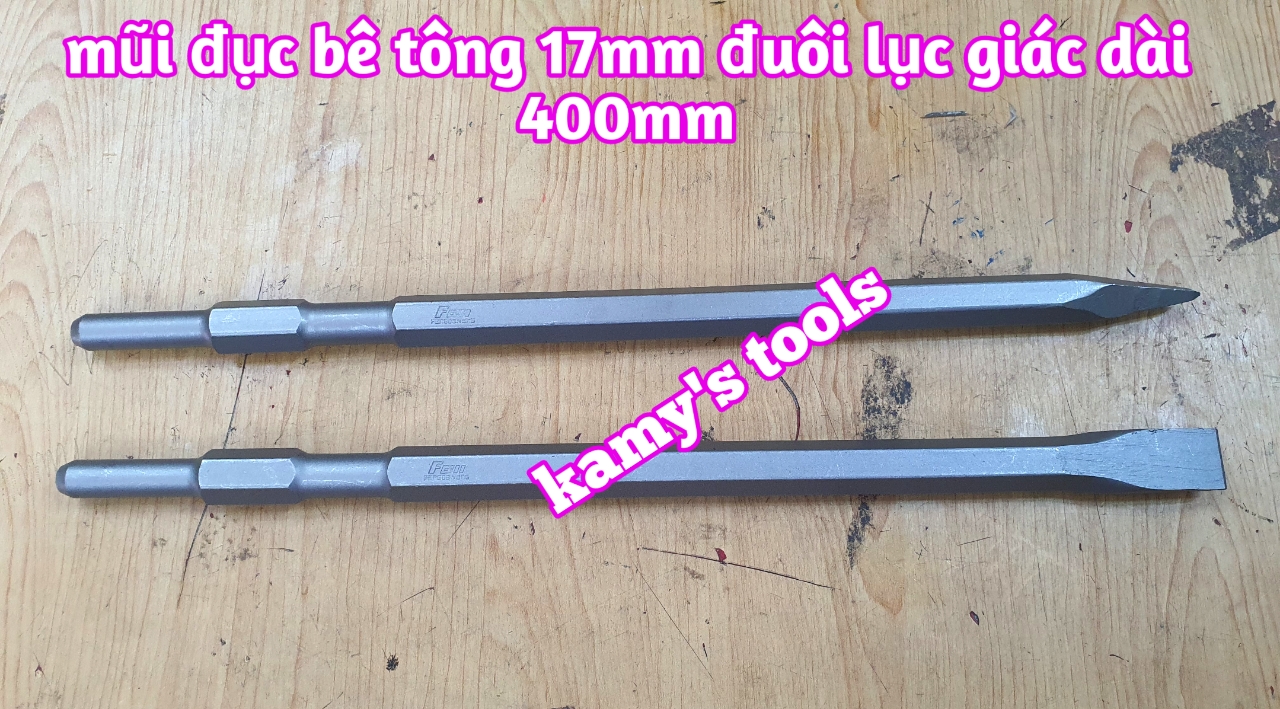 Mũi đục bê tông nhọn dẹp đuôi lục giác 17mm dài 400mm hiệu FOLL cao cấp