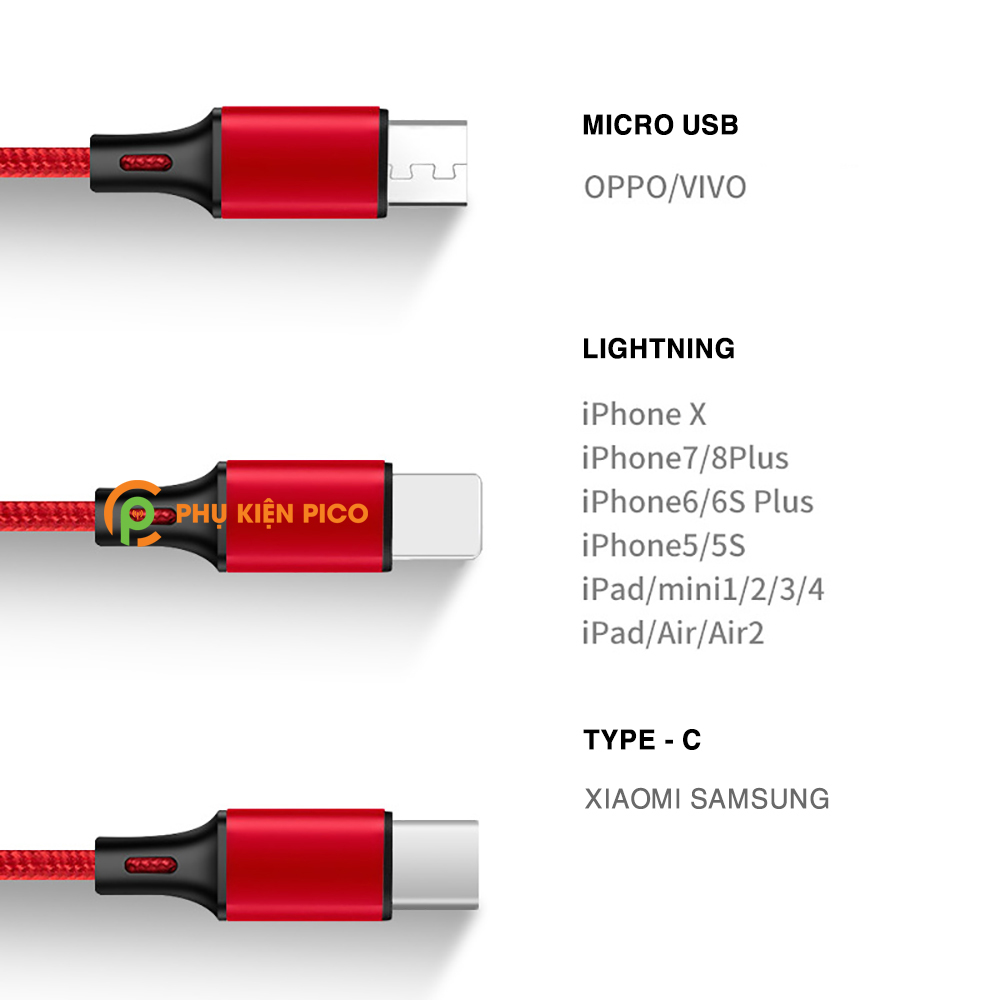 Cáp sạc Iphone bọc dù Lightning TypeC Micro Usb - Cáp sạc nhanh iphone chống đứt - Dây sạc nhanh iphone