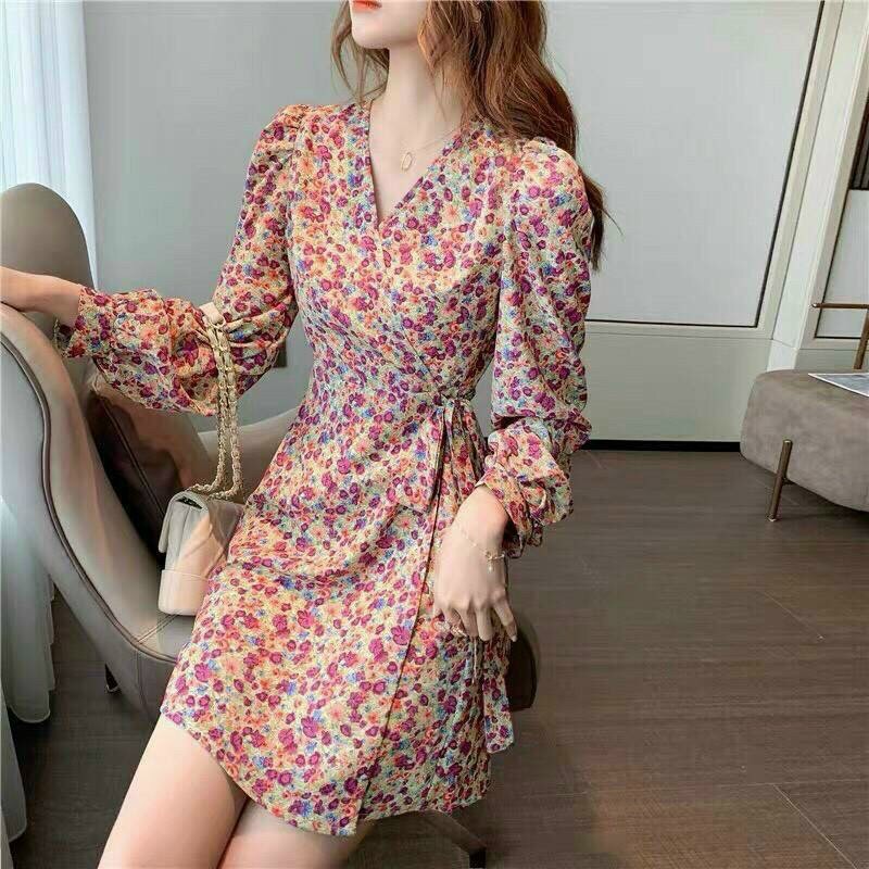 [HCM]Đầm nữ lụa hoa vạt chéo tà