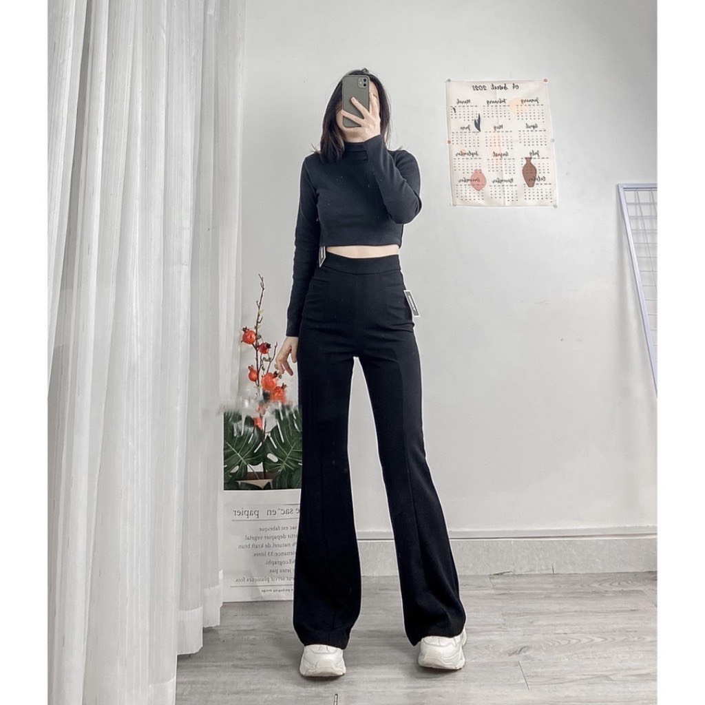 Quần ống loe chất liệu thun cotton co dãn ôm mông siêu hack dáng