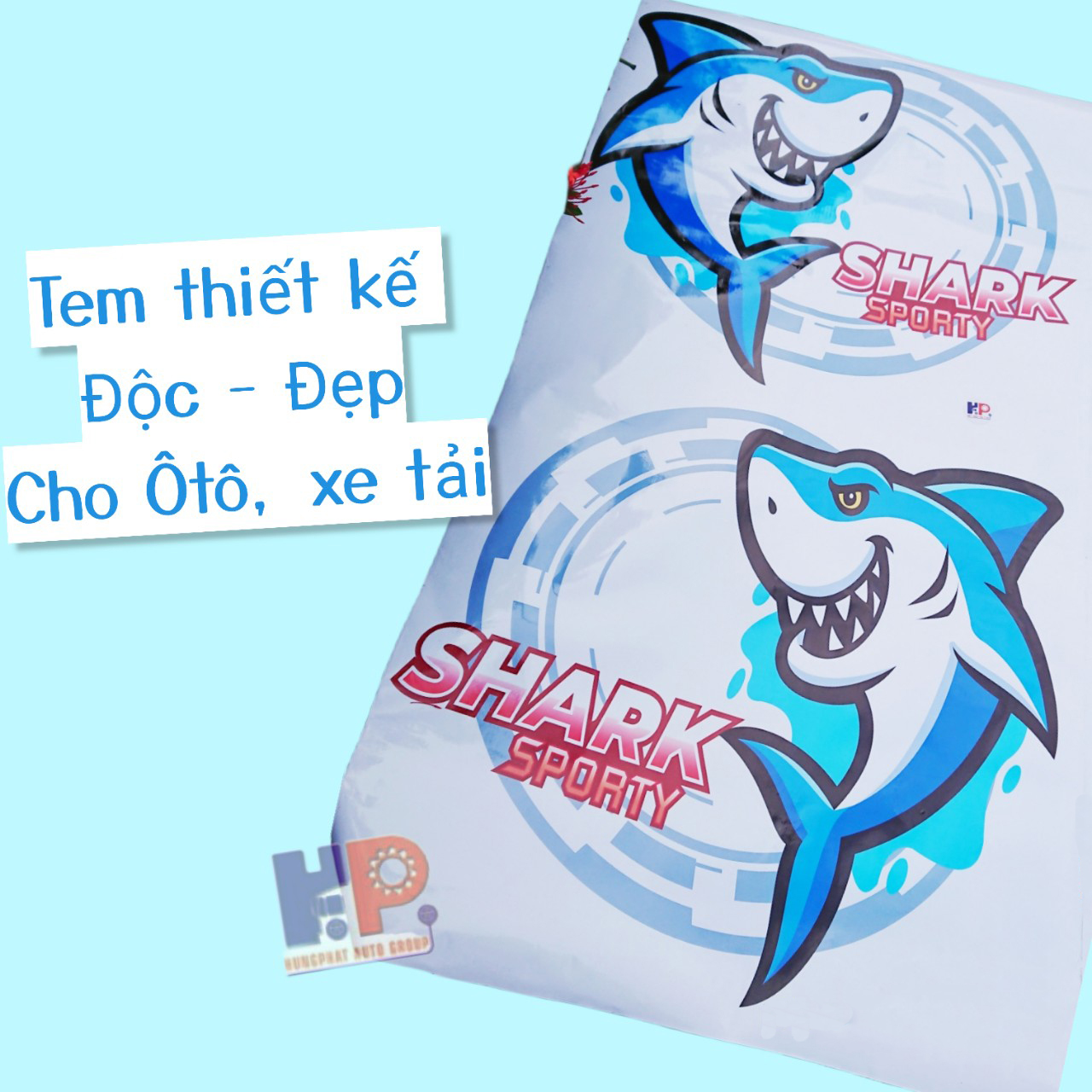 Tem xe tải, decal xe ô tô dán hình cá mập cho xe tải - kt 1mx1m-phụ kiện xe hơi xe tải