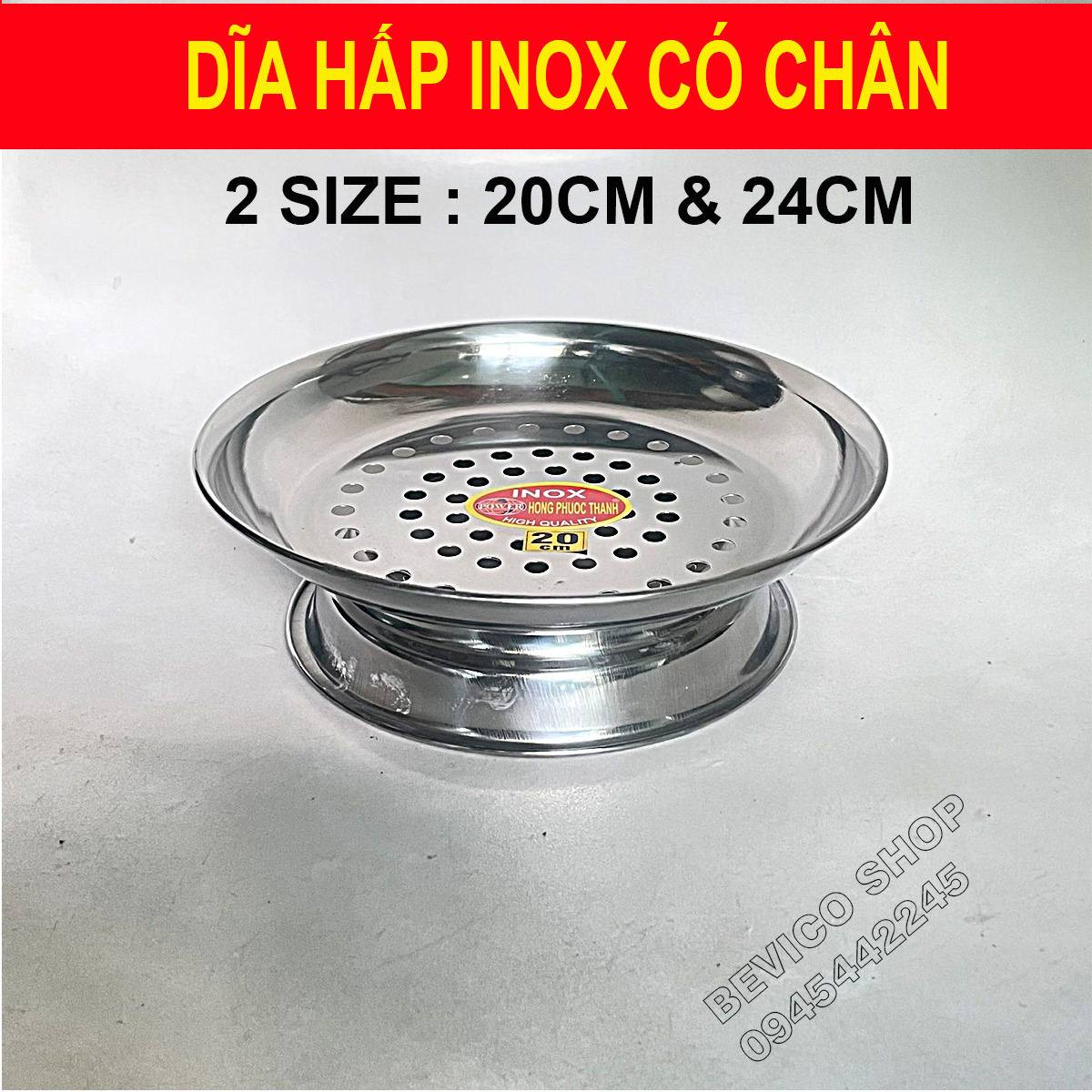 Xửng Hấp Inox 20cm/24cm Có Chân Dùng Cho Hấp Cá Và Rau Củ
