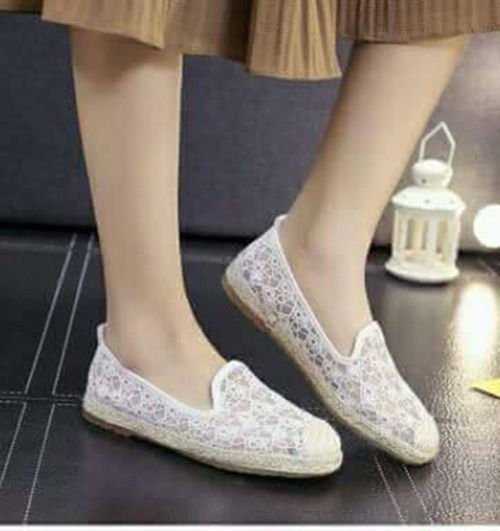 Giày lười nữ - vải ren đế cao 2p