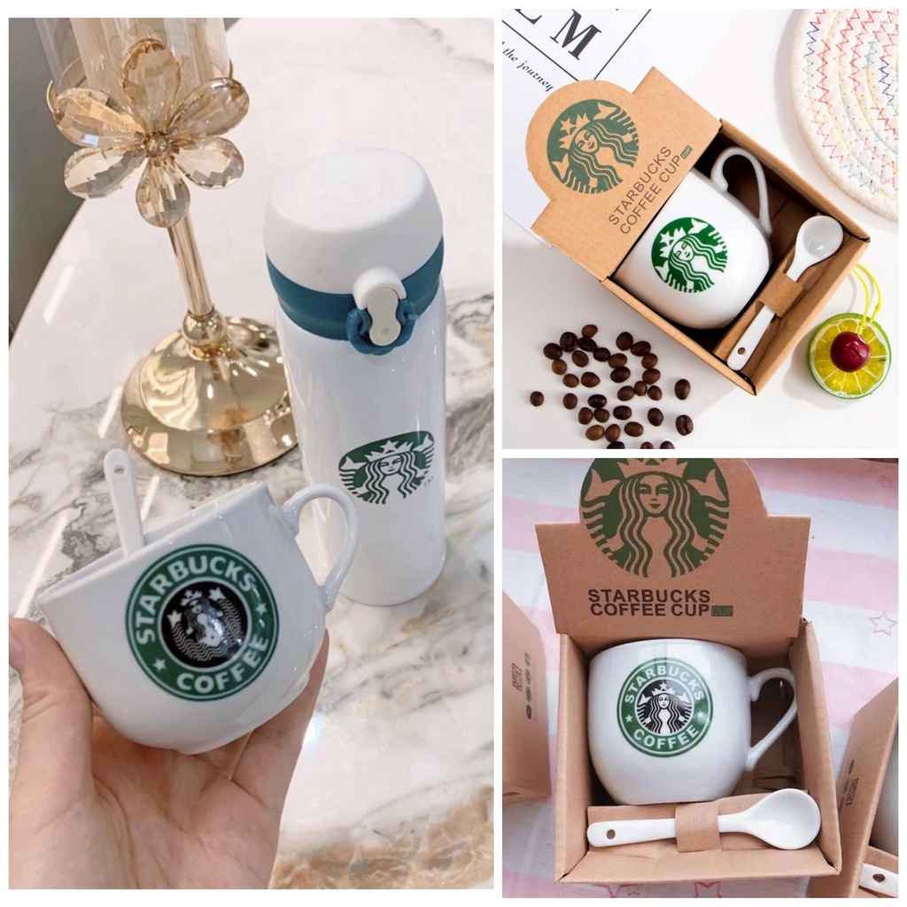 Combo bình giữ nhiệt kèm cốc và thìa sứ