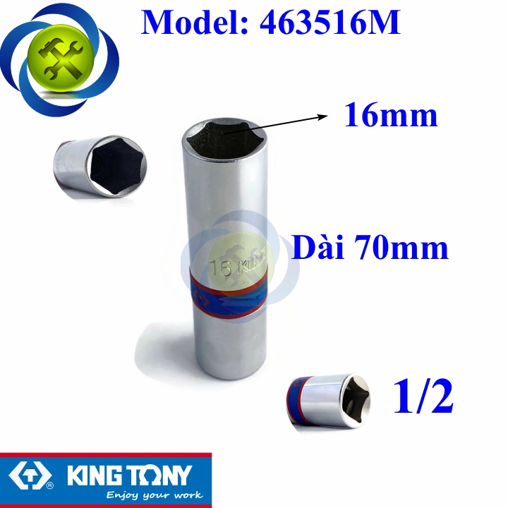 Tuýp tháo bugi 16mm Kingtony 463516M có ron cao su dài 70mm 6 cạnh