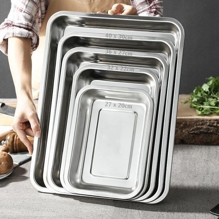 Khay inox sâu, cạn nhiều size đựng thức ăn, thực phẩm, toping