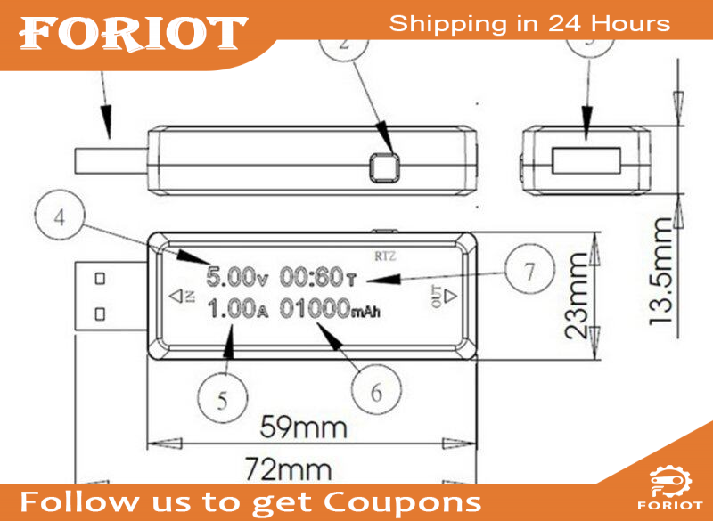 Foriot Thiết Bị Kiểm Tra Dòng Điện Và Điện Áp USB Màn Hình LCD, Đồng Hồ Vạn Năng Kiểm Tra Điện Áp 3.7-7V 0-3A, Thiết Bị Kiểm Tra Sạc USB