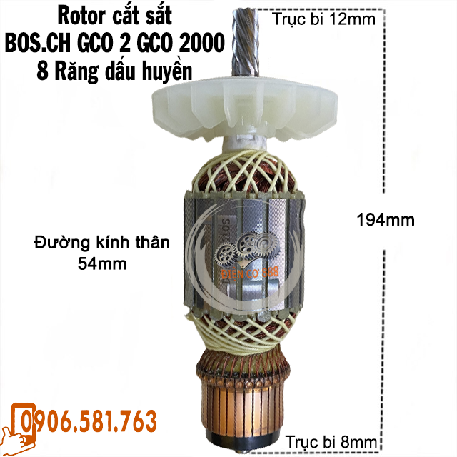 (Hàng DCA) Rotor cắt sắt BOSCH GCO 2 / GCO 2000 8 Răng 220V - Tặng chổi than