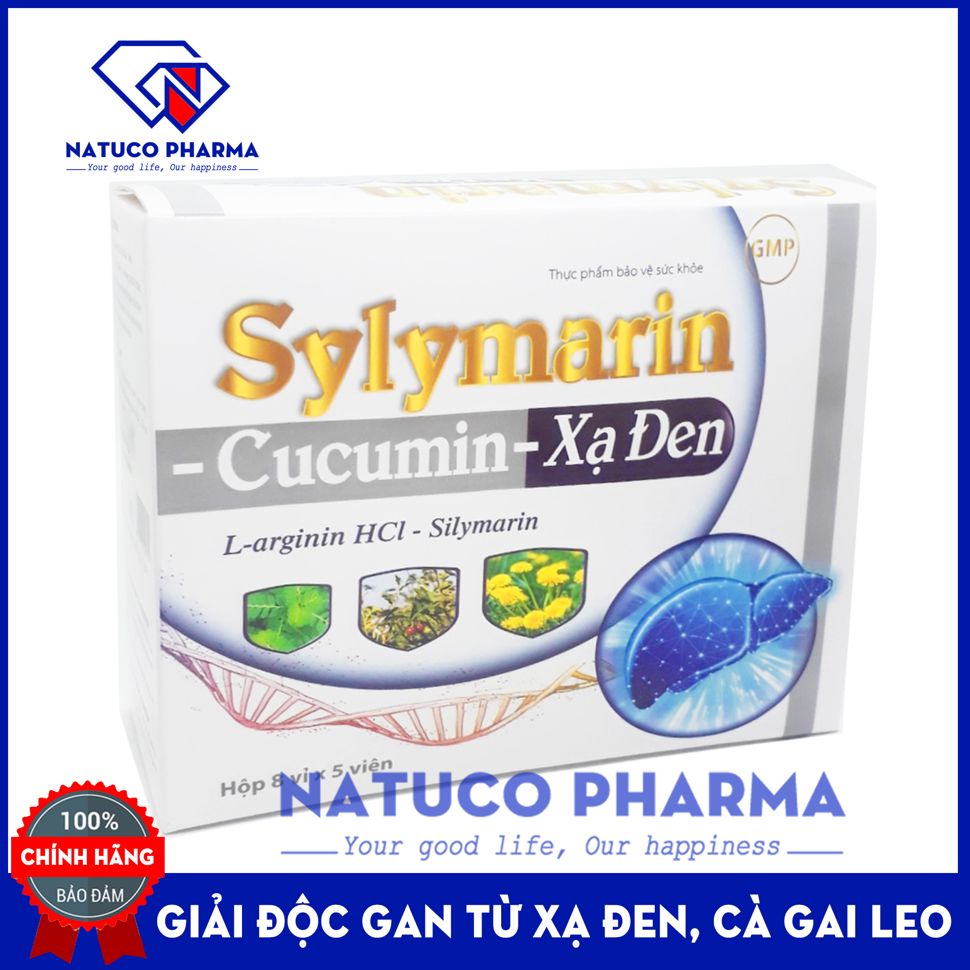 Viên uống giải độc gan Silymarin CURCUMIN Xạ Đen - Hạ men gan, tăng cường chức năng gan thành phần thảo dươc - Hộp 40 Viên Hàng chính hãng