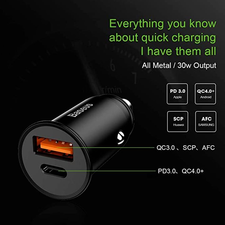 Tẩu sạc nhanh đa năng cho xe hơi, xe ô tô trang bị cổng Type-C và USB nhãn hiệu Baseus CCALL-AS01 Công suất 30W, Quick Charge 3.0 hỗ trợ PD