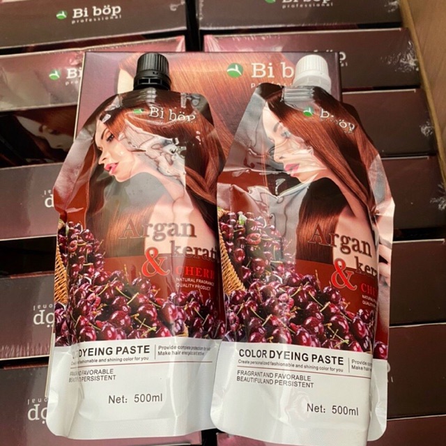 BIBOP - Nhuộm Đen ( Nâu ) Tóc Bạc BIBop , Ăn Bạc Ít Dính Da Đầu 500ml*2 [ Chính Hãng ]