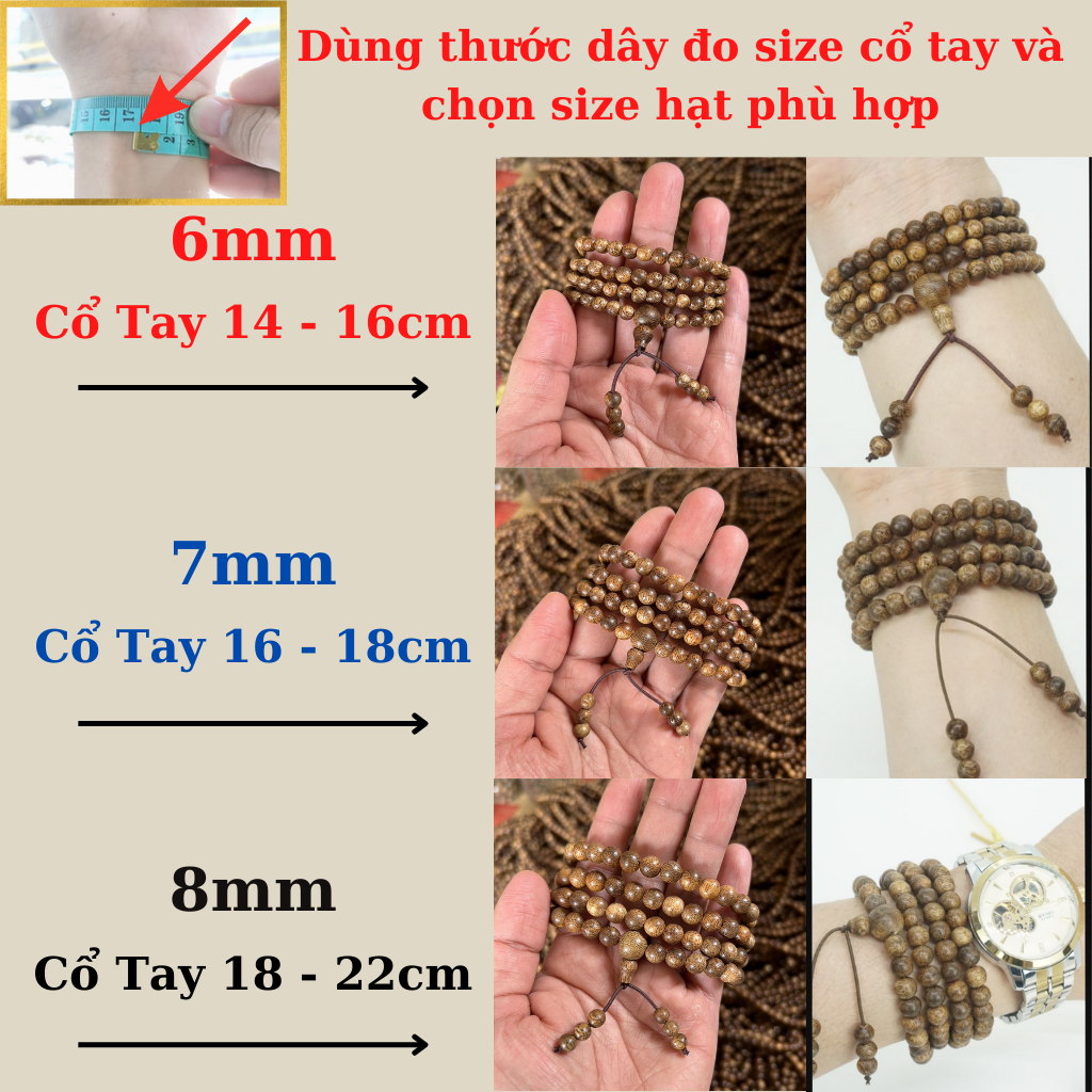 Vòng Tay Trầm Hương 108 Hạt Xưởng Mộc Việt - Chuỗi Tràng Hạt Trầm Tóc Thường Size 6/7/8mm Vòng Tay May Mắn Bình An Tài Lộc