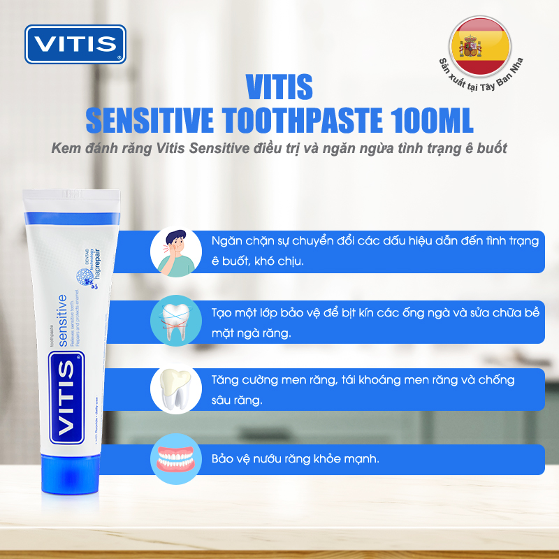 Kem đánh răng ngăn ngừa ê buốt Vitis Sensitive Toothpaste 100ml | Oralmart