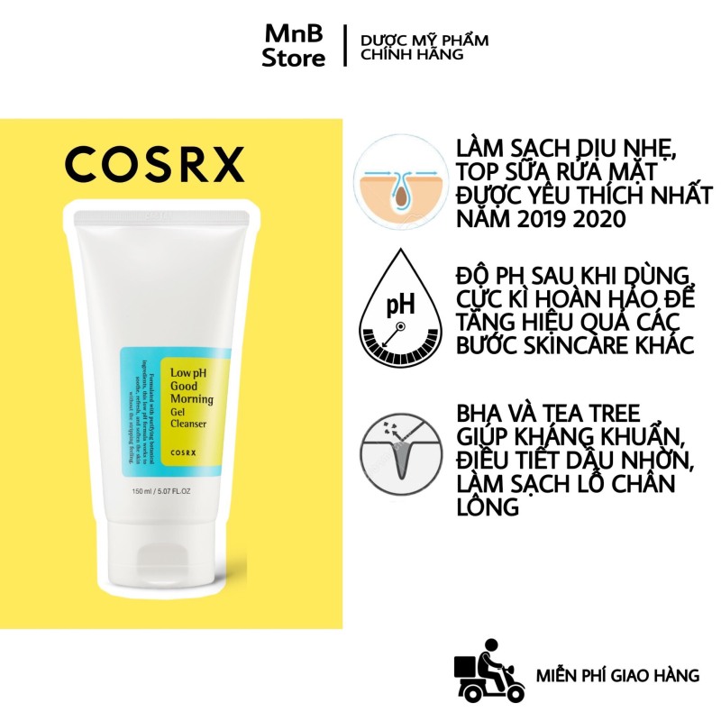 Sữa Rửa Mặt Cosrx Low pH Good Morning Gel Cleanser Dạng Gel Cho Da Dầu Mụn, Nhạy Cảm 150ml - MnB Store - Giảm mụn thâm nám, làm sáng, trắng da giá rẻ