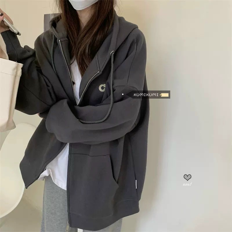 Áo khoác hoodie nỉ da cá thêu C siêu xinh