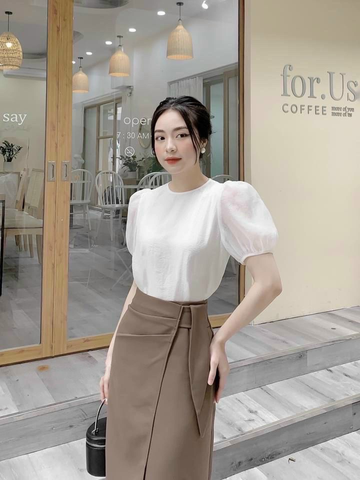 Chân Váy Midi Bút Chì Cạp Cao Vạt Bên 2 Màu