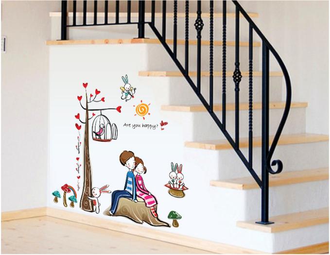 Decal trang trí Đôi tình nhân tựa lưng nhau