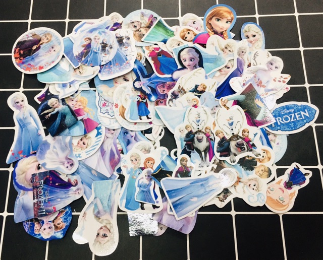 Bộ 30-50 Sticker công chúa Elsa ép lụa có đề can bóc dán