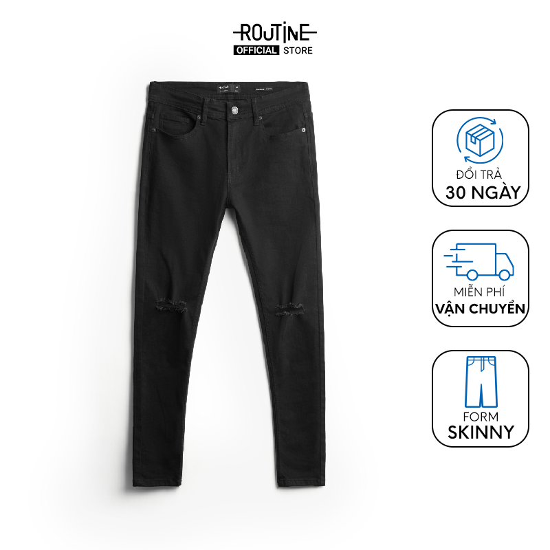 Quần jean nam rách gối trơn form skinny - routine 10f20dpa101cr2