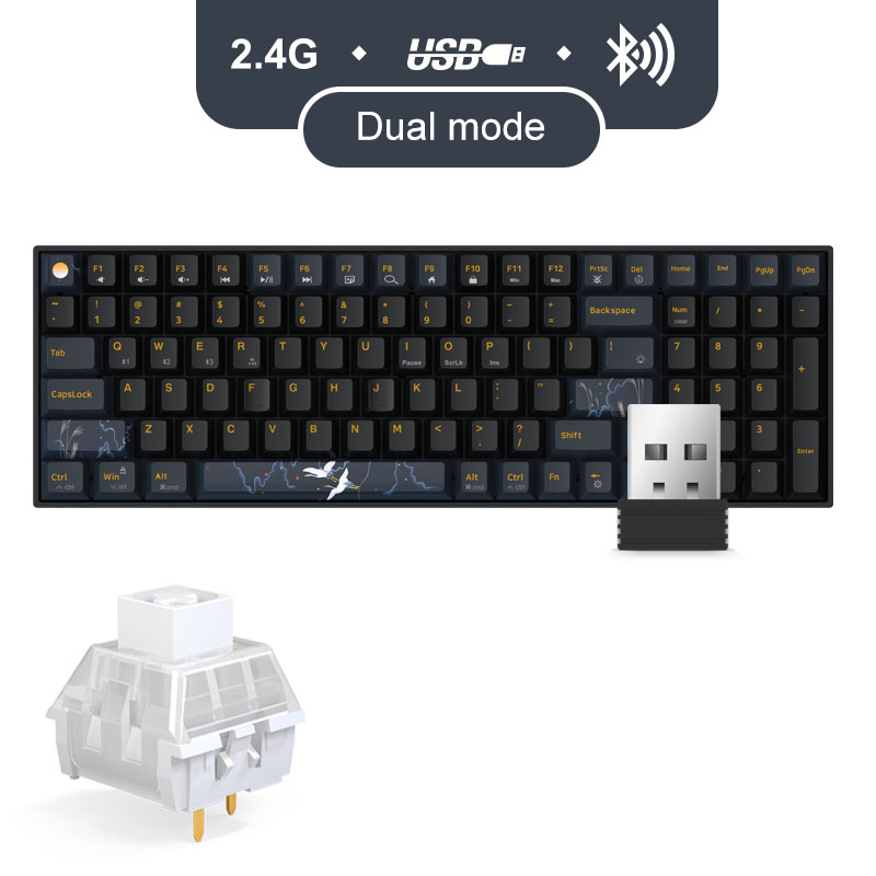 Bàn Phím Cơ Không Dây Dual Mode Newmen GM1000 (Phiên Bản Tiên Hạc-Trăng & Mây Đặc Sắc),Hotswap,Keycap PBT Double-Shot,LED RGB, Đa Chế Độ Kết Nối (Bluetooth 5.0/Wired/2.4G),Tương Thích PC/Laptop/Mac/...-Hàng Chính Hãng, Bảo Hành 24 Tháng