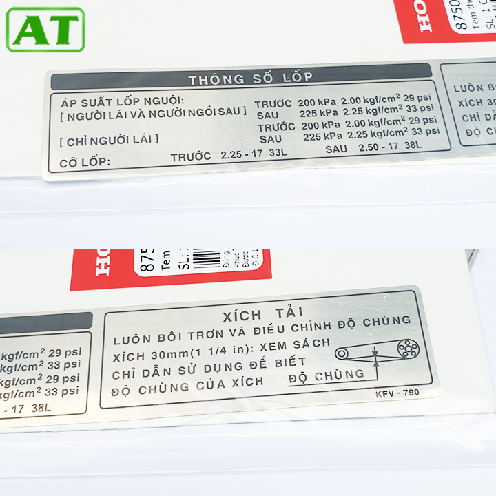 Tem thông số lốp và xích tải dream chính hãng honda