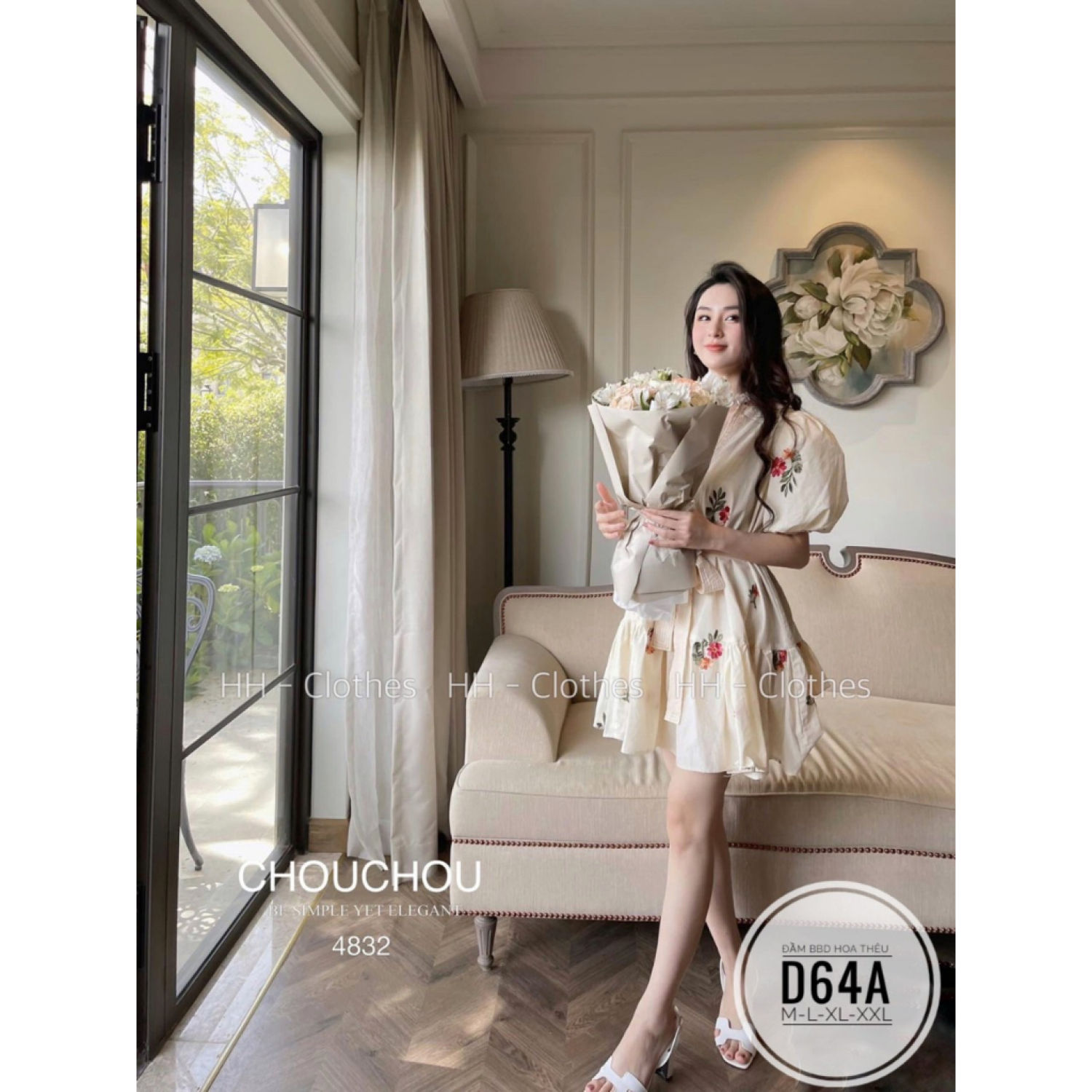 BIGSIZE  ĐẦM XOÈ HOA CỔ V (ảnh thật)