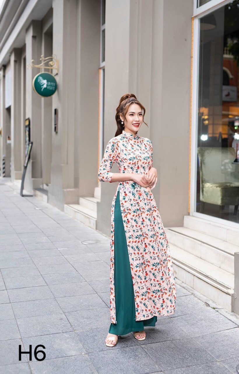 Bộ áo dài hoa nhí cao cấp đủ size (kèm quần lụa tây thi cao cấp)