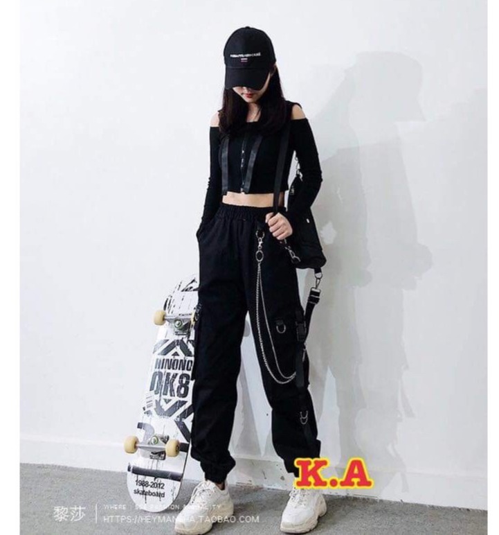 Quần Kaki Xích Phối Dây Kiểu Dáng Jogger Ống Suông Trẻ Trung Cá Tính/ Quần Jogger Nam Nữ Dáng Rộng Unisex Siêu Hàn Quốc VR4