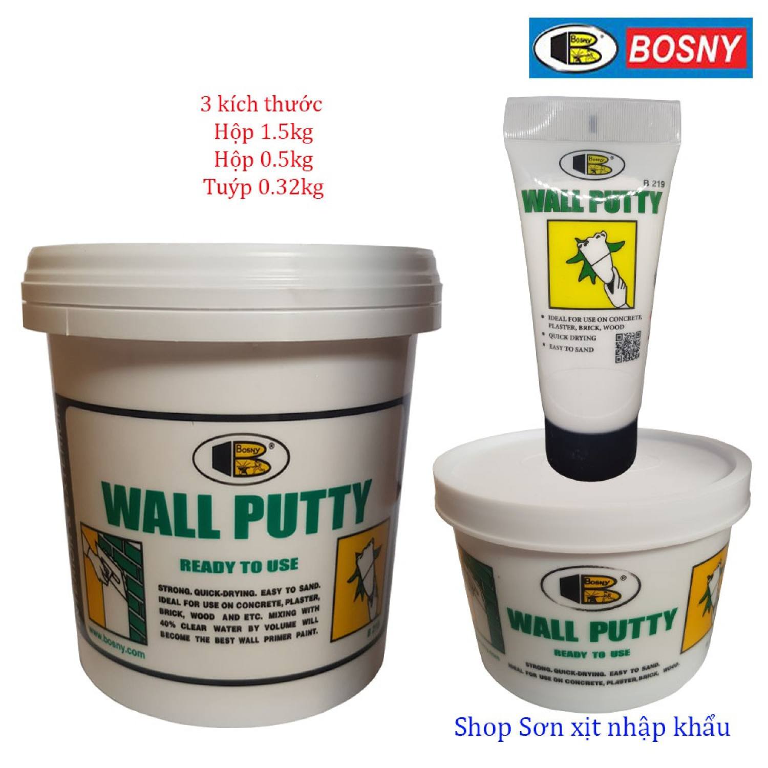 Chống thấm tường, Bột bả trám khe nứt tường, gỗ,sắt,Bosny Wall Putty