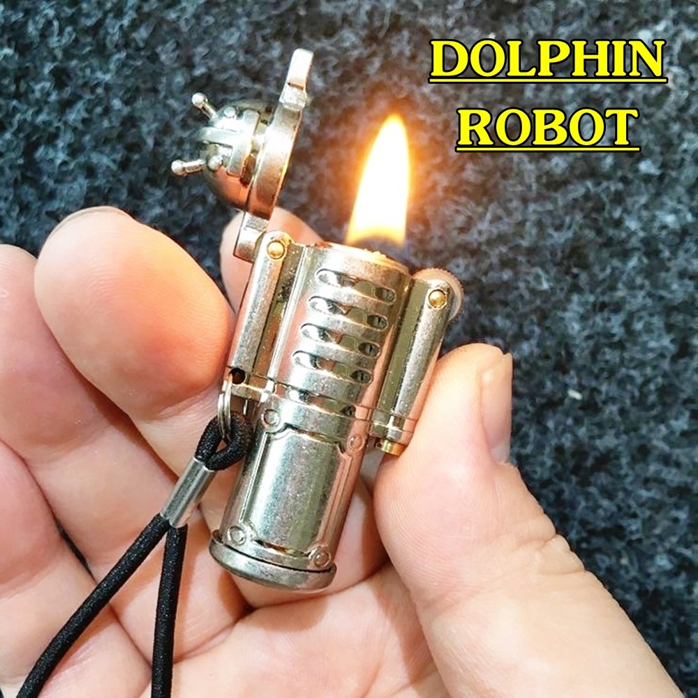BẬT LỬA KIÊM MÓC KHÓA DOLPHIN XĂNG ĐÁ CỔ HÌNH ROBOT (KIM LOẠI) - (XÀI XĂNG)
