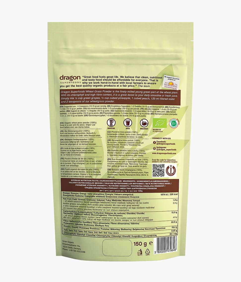 Bột cỏ lúa mì hữu cơ (Dagon Superfoods Organic Wheat Grass Powder) - 150gr