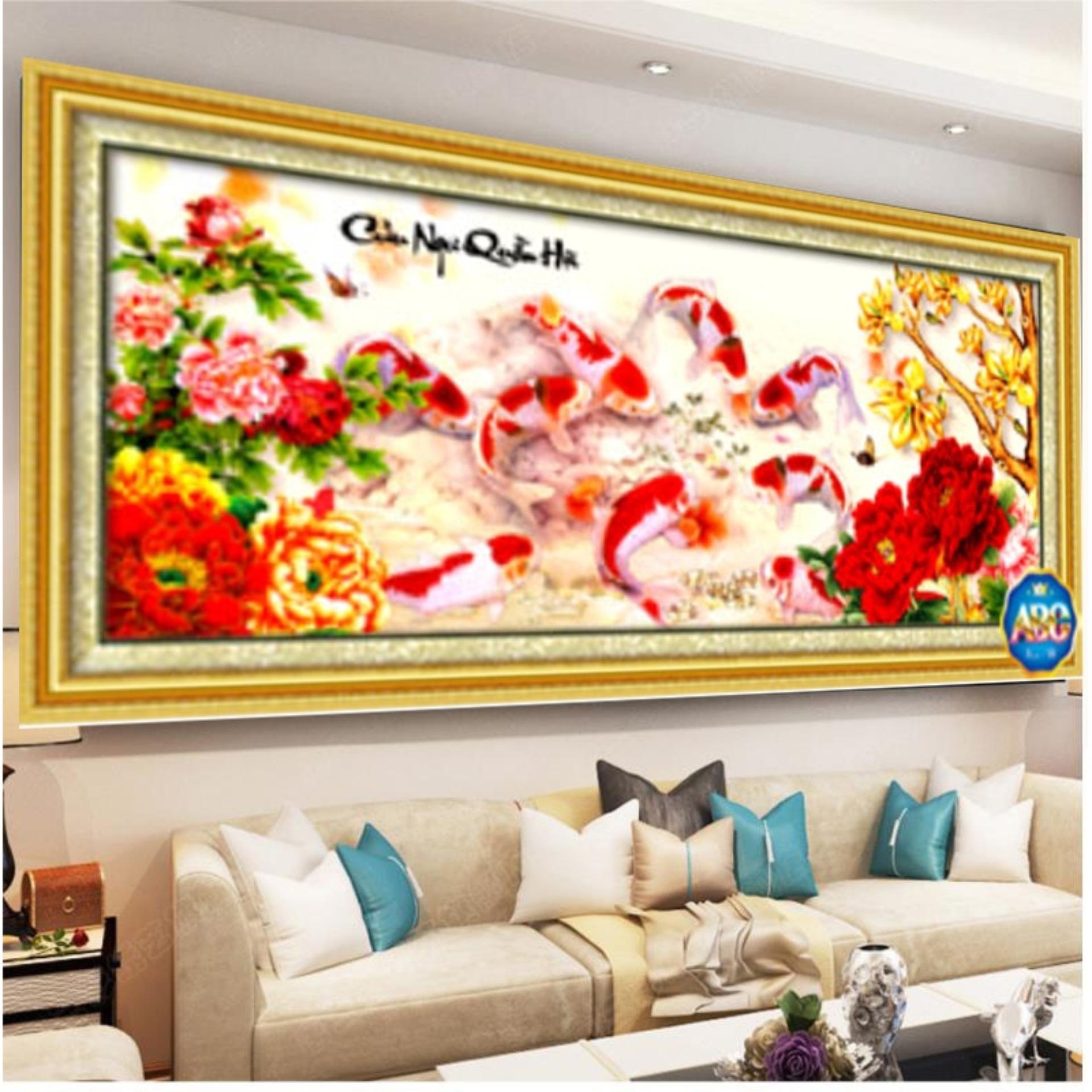 Tranh đính đá 5D - Cửu ngư quần hội 08