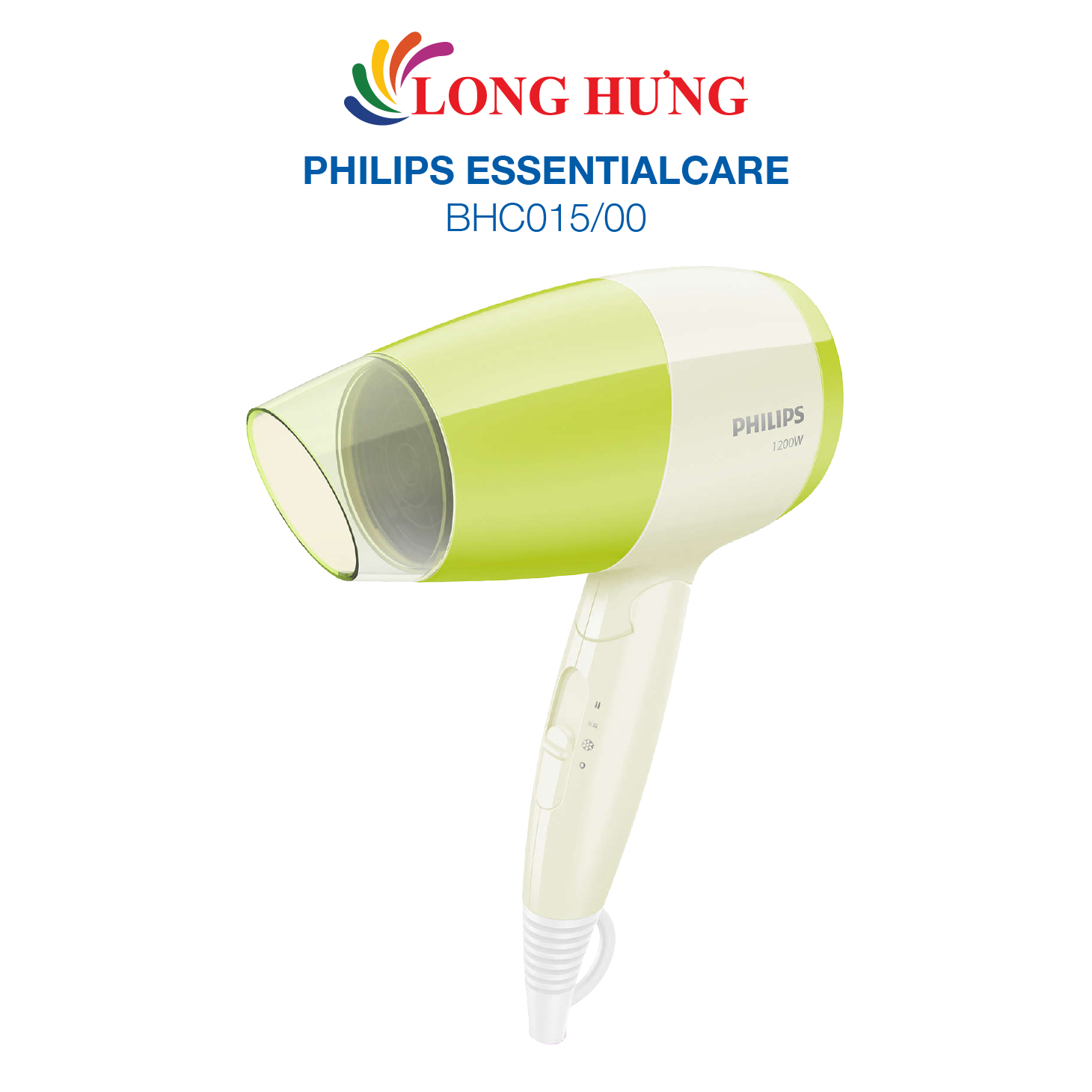 Máy sấy tóc Philips BHC015/00 - Hàng chính hãng - Công suất 1200W, 3 chế độ sấy, chức năng sấy bảo vệ tóc, tự động ngắt điện, công tắt dễ dàng sử dụng