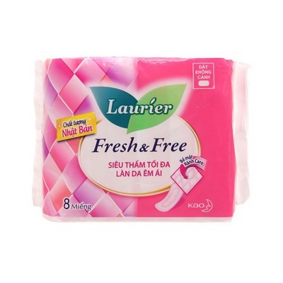 Băng Vệ Sinh Laurier Fresh & Free Siêu Thấm Tối Đa Có Cánh / Không Cánh 8 Miếng (Dày Cánh)