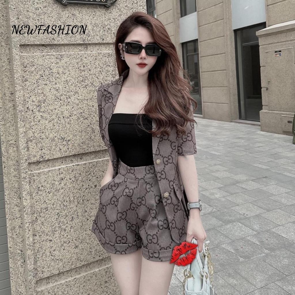 Bộ VEST nữ , set bộ cộc nữ , set bộ đi chơi , bộ quần áo nữ họa tiết GG sang sảnh , bộ đồ nữ siêu xinh dành cho các nàng trẻ trung cá tính