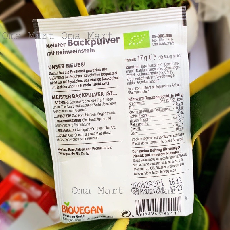 Bột Nở Hữu Cơ Biovegan 17g