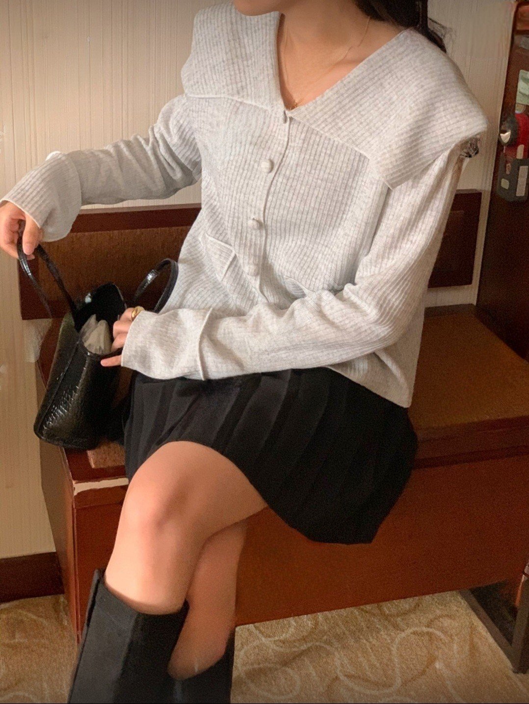 [ogniM Seoul] Áo cardigan len tăm cổ bẻ phong cách Hàn Quốc (Made in Korea)